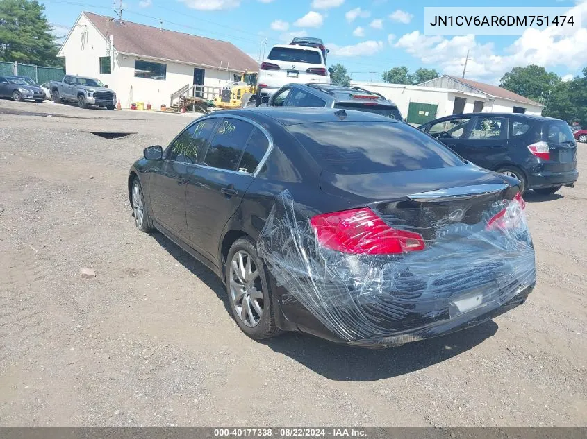 2013 Infiniti G37X VIN: JN1CV6AR6DM751474 Lot: 40177338