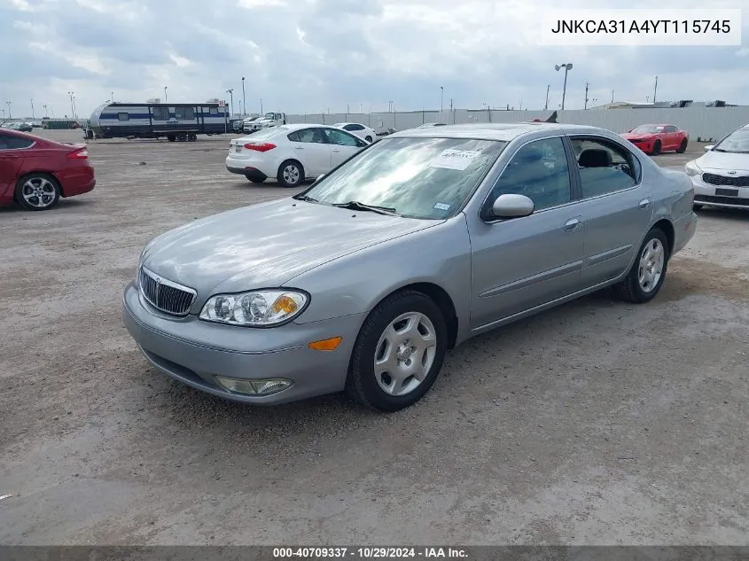 2000 Infiniti I30 Luxury/Touring VIN: JNKCA31A4YT115745 Lot: 40709337