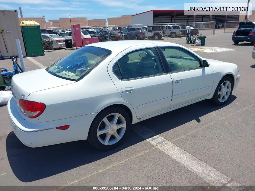 2003 Infiniti I35 Luxury VIN: JNKDA31A43T103138 Lot: 39265784