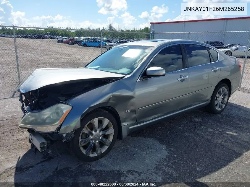 2006 Infiniti M35X VIN: JNKAY01F26M265258 Lot: 40222680