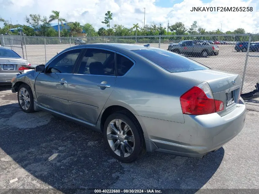 2006 Infiniti M35X VIN: JNKAY01F26M265258 Lot: 40222680