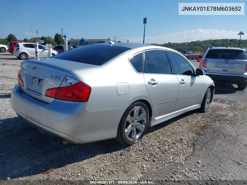 2008 Infiniti M35 VIN: JNKAY01E78M603652 Lot: 40261377