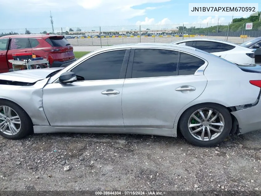 2014 Infiniti Q50 Premium VIN: JN1BV7APXEM670592 Lot: 39844304