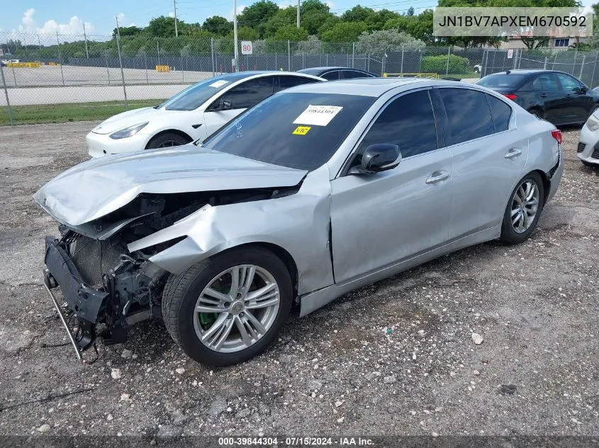 2014 Infiniti Q50 Premium VIN: JN1BV7APXEM670592 Lot: 39844304