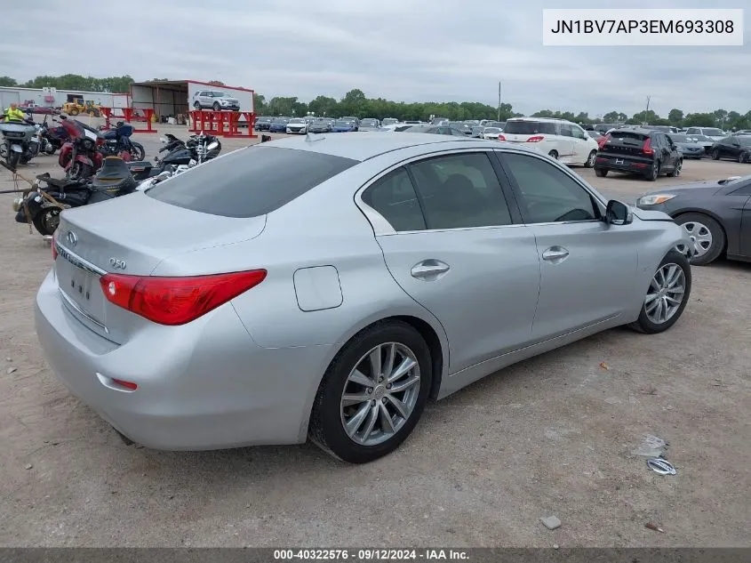 2014 Infiniti Q50 Premium/Sport VIN: JN1BV7AP3EM693308 Lot: 40322576