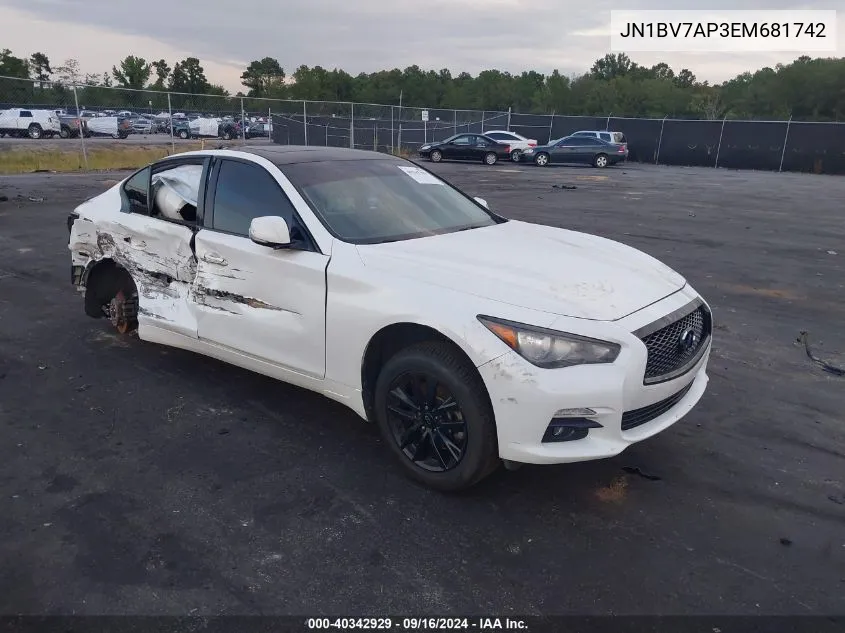 2014 Infiniti Q50 Premium/Sport VIN: JN1BV7AP3EM681742 Lot: 40342929