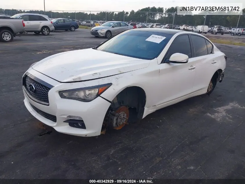 2014 Infiniti Q50 Premium/Sport VIN: JN1BV7AP3EM681742 Lot: 40342929