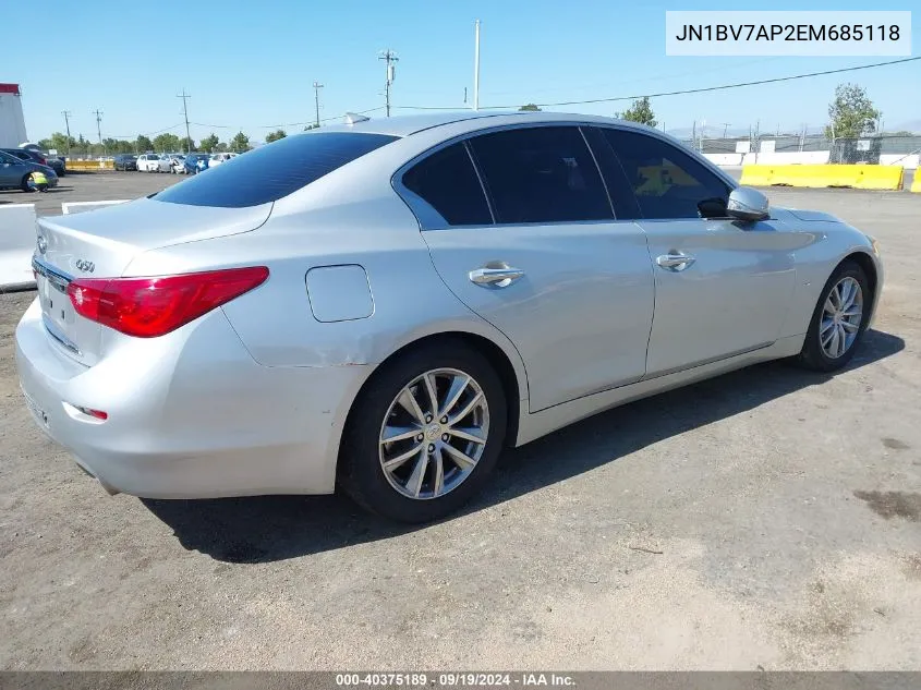 2014 Infiniti Q50 Premium VIN: JN1BV7AP2EM685118 Lot: 40375189