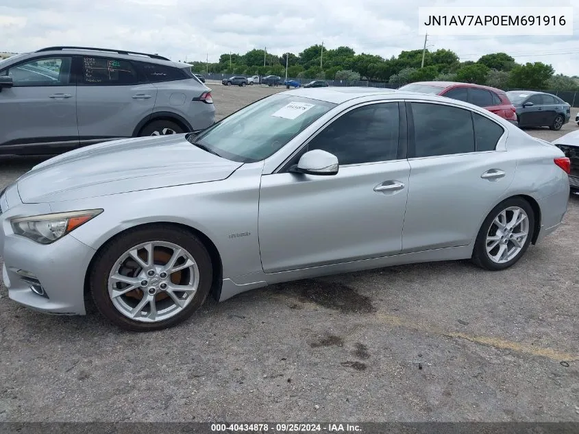 2014 Infiniti Q50 Hybrid Premium VIN: JN1AV7AP0EM691916 Lot: 40434878