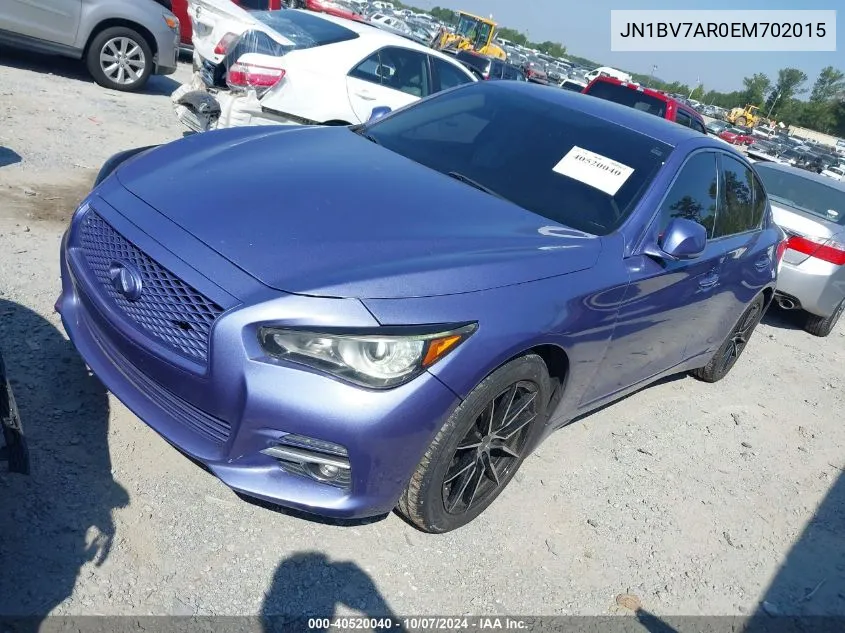 2014 Infiniti Q50 Premium VIN: JN1BV7AR0EM702015 Lot: 40520040