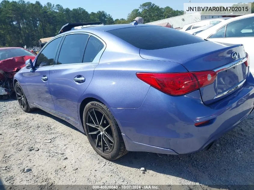 2014 Infiniti Q50 Premium VIN: JN1BV7AR0EM702015 Lot: 40520040