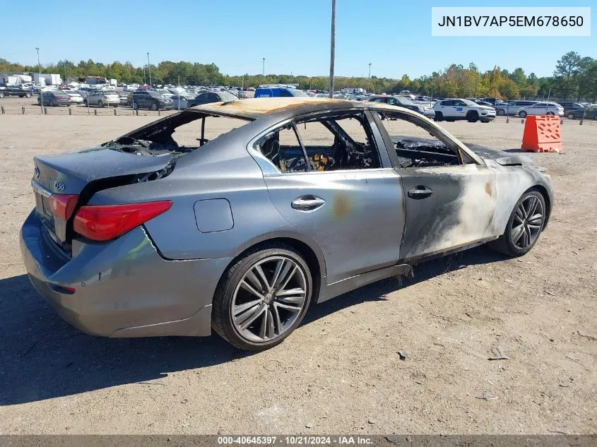 2014 Infiniti Q50 Premium VIN: JN1BV7AP5EM678650 Lot: 40645397