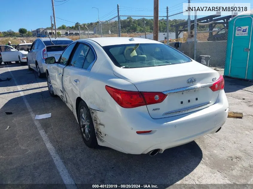 2015 Infiniti Q50 Hybrid Premium VIN: JN1AV7AR5FM850318 Lot: 40123019