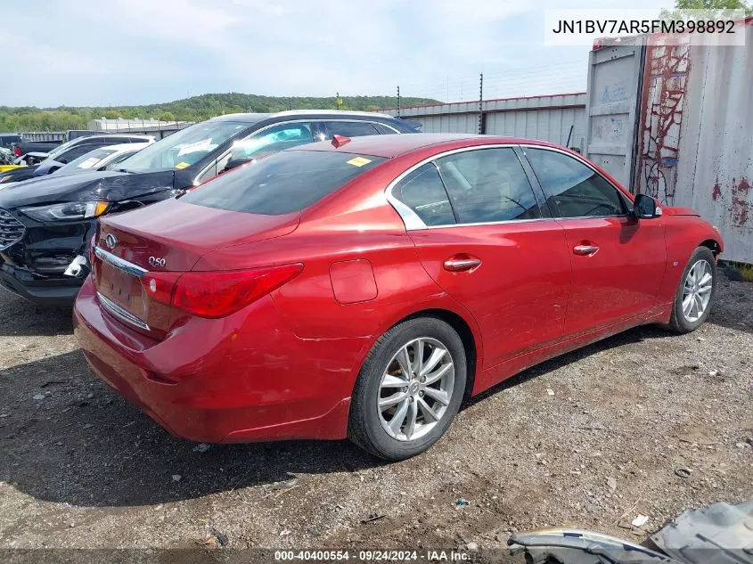 2015 Infiniti Q50 Premium VIN: JN1BV7AR5FM398892 Lot: 40400554