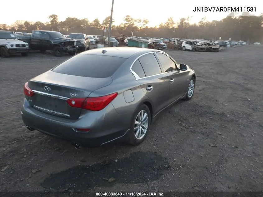 2015 Infiniti Q50 Premium VIN: JN1BV7AR0FM411581 Lot: 40883849