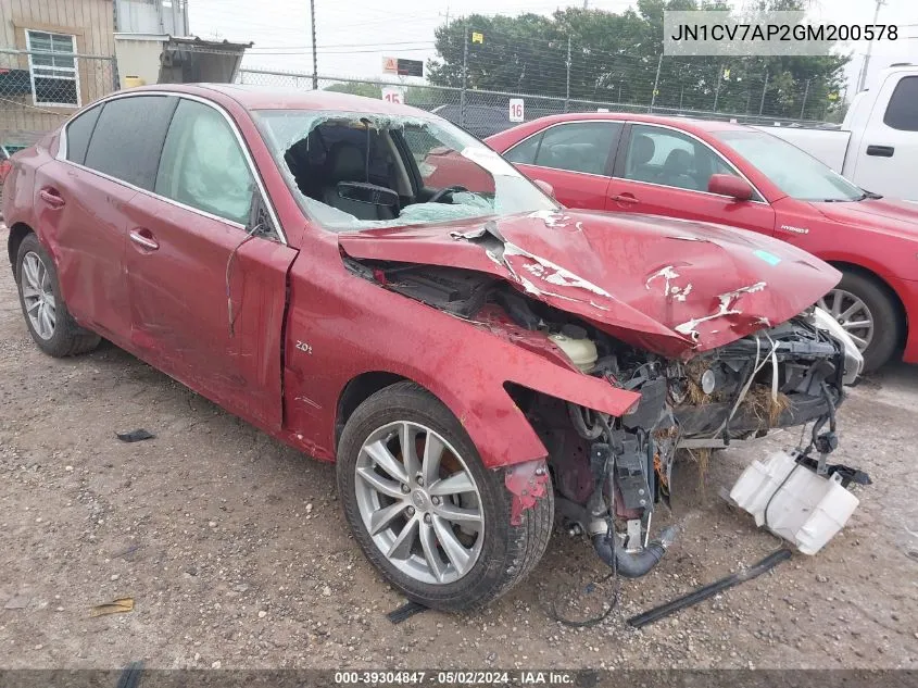 2016 Infiniti Q50 2.0T Base/2.0T Premium VIN: JN1CV7AP2GM200578 Lot: 39304847