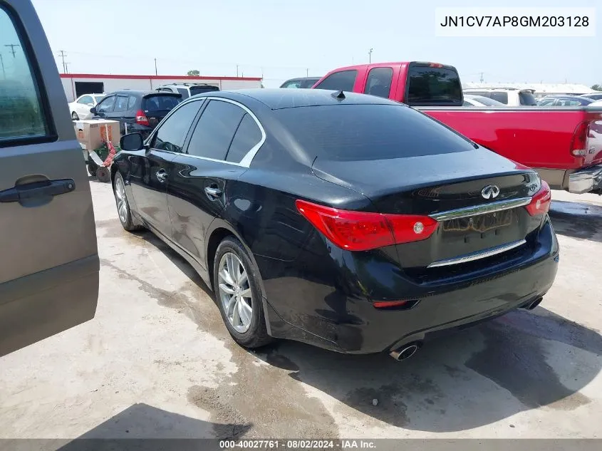 2016 Infiniti Q50 2.0T Premium VIN: JN1CV7AP8GM203128 Lot: 40027761