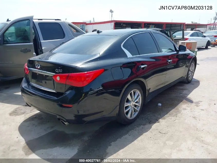 2016 Infiniti Q50 2.0T Premium VIN: JN1CV7AP8GM203128 Lot: 40027761