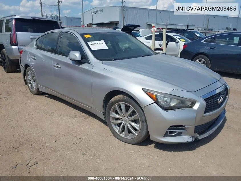 2016 Infiniti Q50 2.0T Base/2.0T Premium VIN: JN1CV7APXGM203485 Lot: 40081334