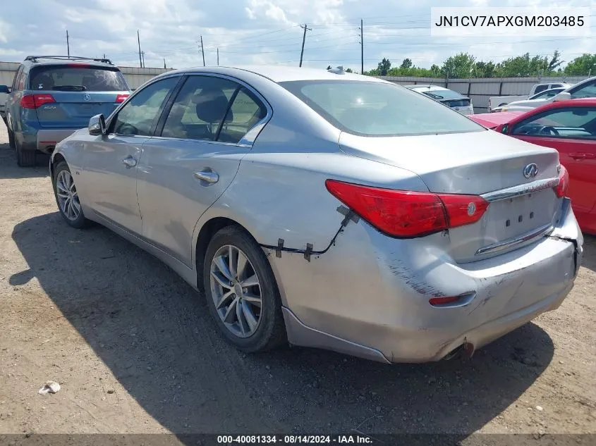 2016 Infiniti Q50 2.0T Base/2.0T Premium VIN: JN1CV7APXGM203485 Lot: 40081334