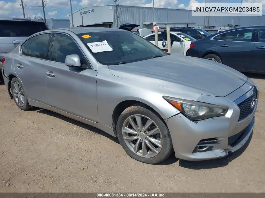 2016 Infiniti Q50 2.0T Base/2.0T Premium VIN: JN1CV7APXGM203485 Lot: 40081334