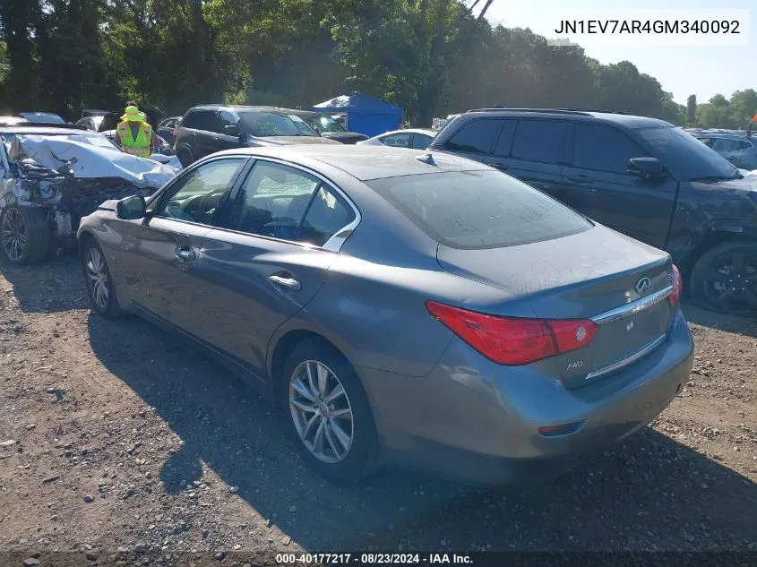 2016 Infiniti Q50 3.0T Premium VIN: JN1EV7AR4GM340092 Lot: 40177217