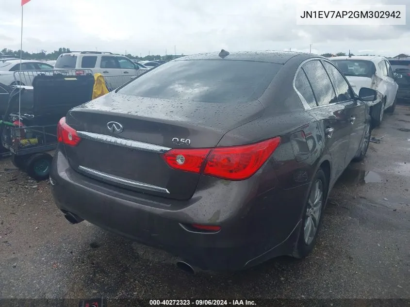 2016 Infiniti Q50 3.0T Premium VIN: JN1EV7AP2GM302942 Lot: 40272323