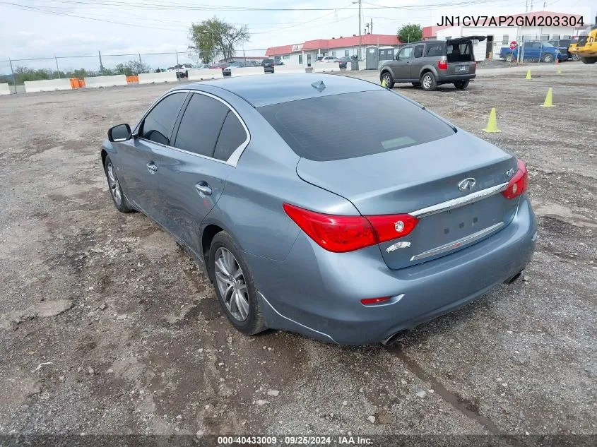 2016 Infiniti Q50 2.0T Premium VIN: JN1CV7AP2GM203304 Lot: 40433009