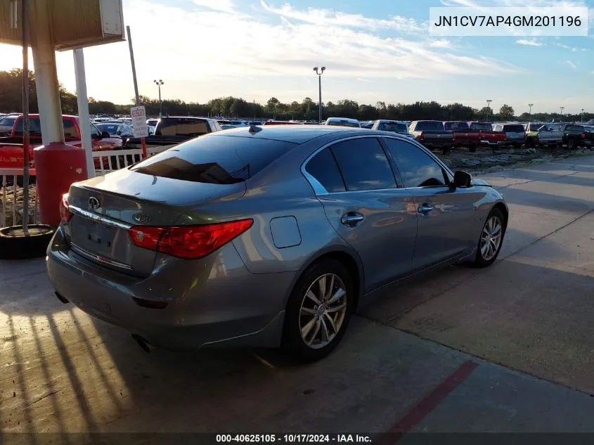 2016 Infiniti Q50 2.0T Premium VIN: JN1CV7AP4GM201196 Lot: 40625105