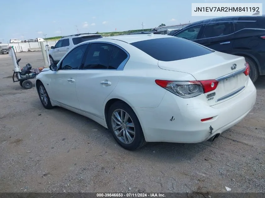 2017 Infiniti Q50 3.0T Premium VIN: JN1EV7AR2HM841192 Lot: 39846653