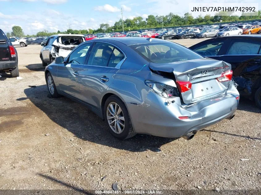 2017 Infiniti Q50 3.0T Premium VIN: JN1EV7AP1HM742992 Lot: 40047451