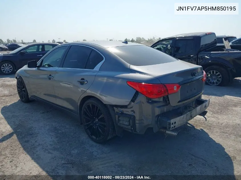 2017 Infiniti Q50 3.0T Red Sport 400 VIN: JN1FV7AP5HM850195 Lot: 40118002