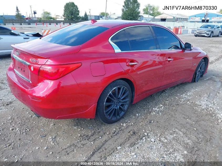 2017 Infiniti Q50 3.0T Red Sport 400 VIN: JN1FV7AR6HM870330 Lot: 40125636