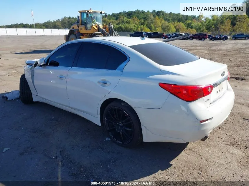 2017 Infiniti Q50 3.0T Red Sport 400 VIN: JN1FV7AR5HM870190 Lot: 40591573