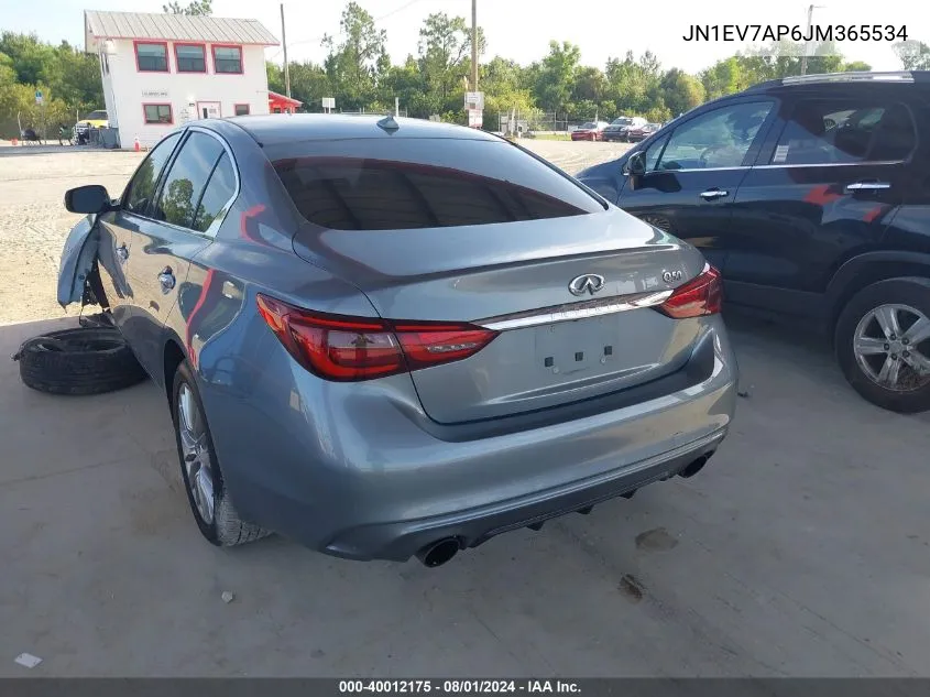 2018 Infiniti Q50 3.0T Luxe VIN: JN1EV7AP6JM365534 Lot: 40012175