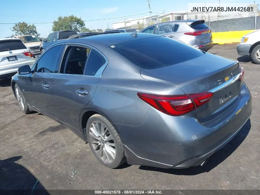 2018 Infiniti Q50 3.0T Luxe VIN: JN1EV7AR8JM442681 Lot: 40021578