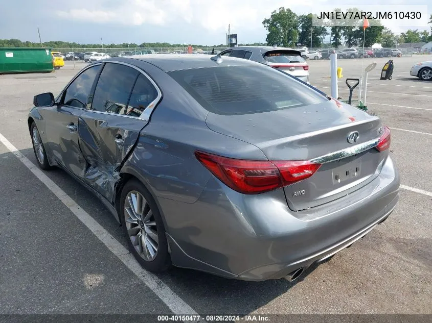 2018 Infiniti Q50 3.0T Luxe VIN: JN1EV7AR2JM610430 Lot: 40150477