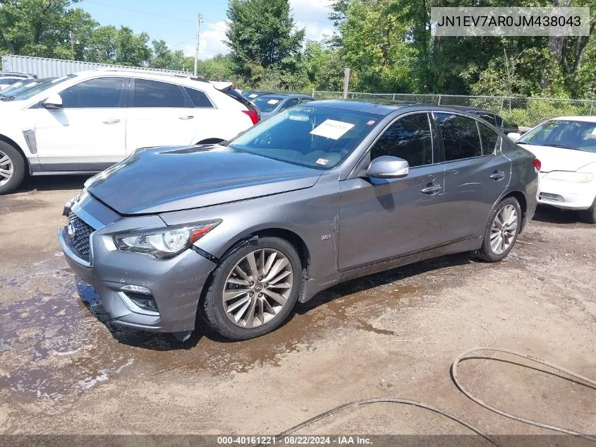 2018 Infiniti Q50 3.0T Luxe VIN: JN1EV7AR0JM438043 Lot: 40161221