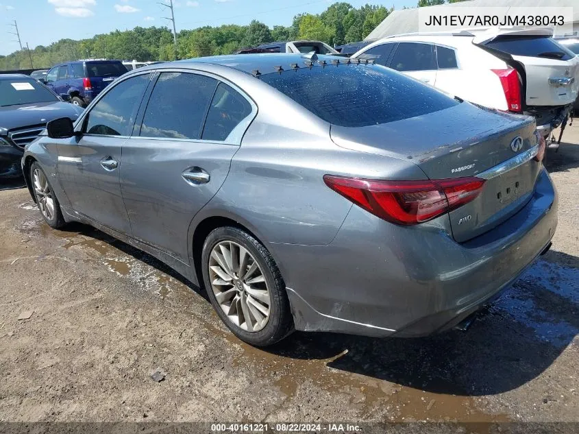 2018 Infiniti Q50 3.0T Luxe VIN: JN1EV7AR0JM438043 Lot: 40161221