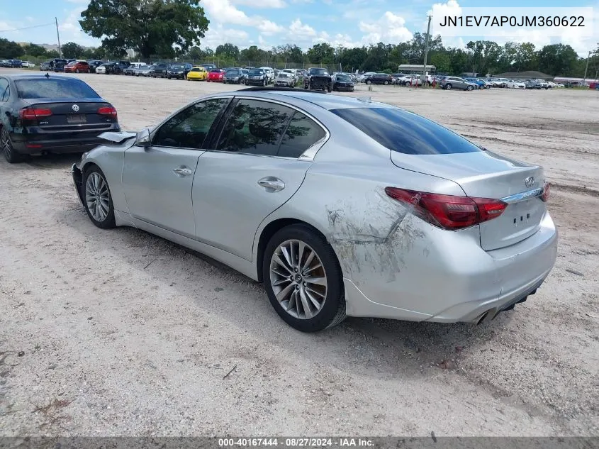 2018 Infiniti Q50 3.0T Luxe VIN: JN1EV7AP0JM360622 Lot: 40167444