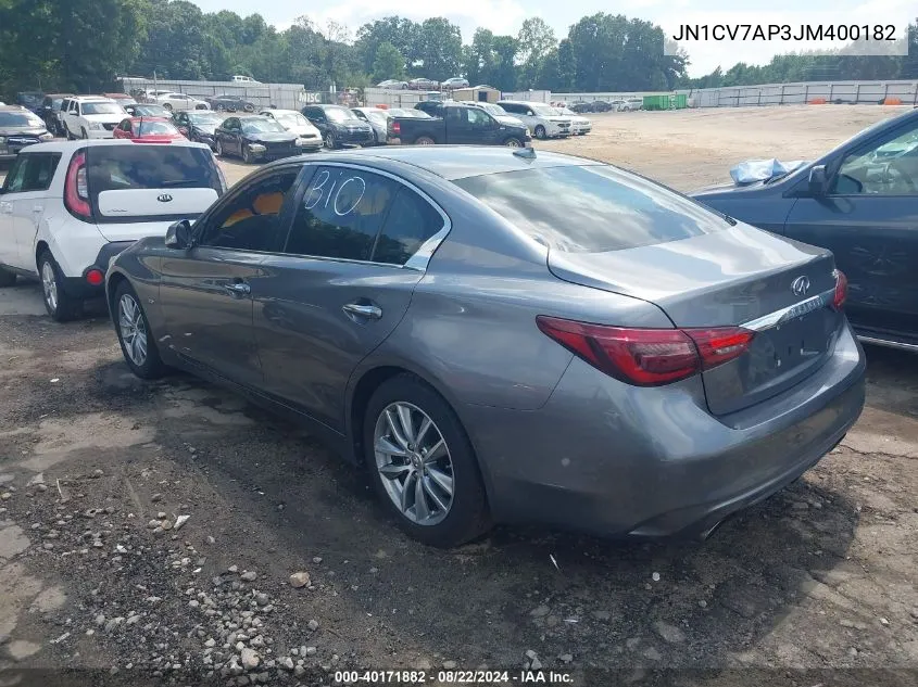 2018 Infiniti Q50 2.0T Pure VIN: JN1CV7AP3JM400182 Lot: 40171882