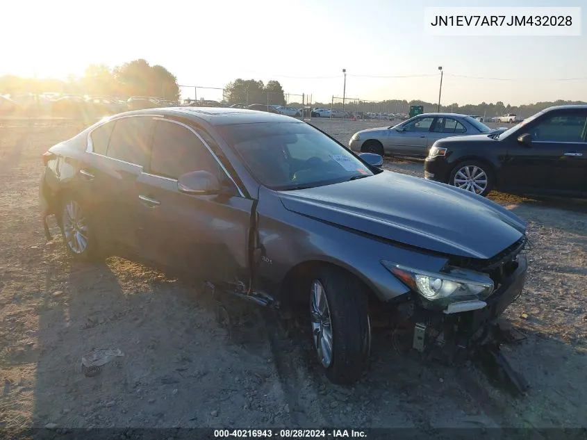 2018 Infiniti Q50 3.0T Luxe VIN: JN1EV7AR7JM432028 Lot: 40216943