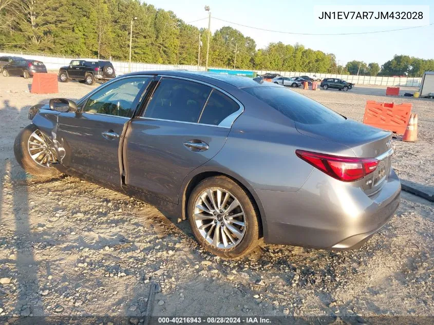 2018 Infiniti Q50 3.0T Luxe VIN: JN1EV7AR7JM432028 Lot: 40216943