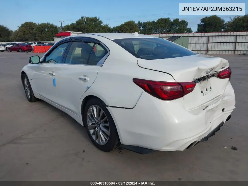 2018 Infiniti Q50 Luxe/Sport VIN: JN1EV7AP2JM363215 Lot: 40310584