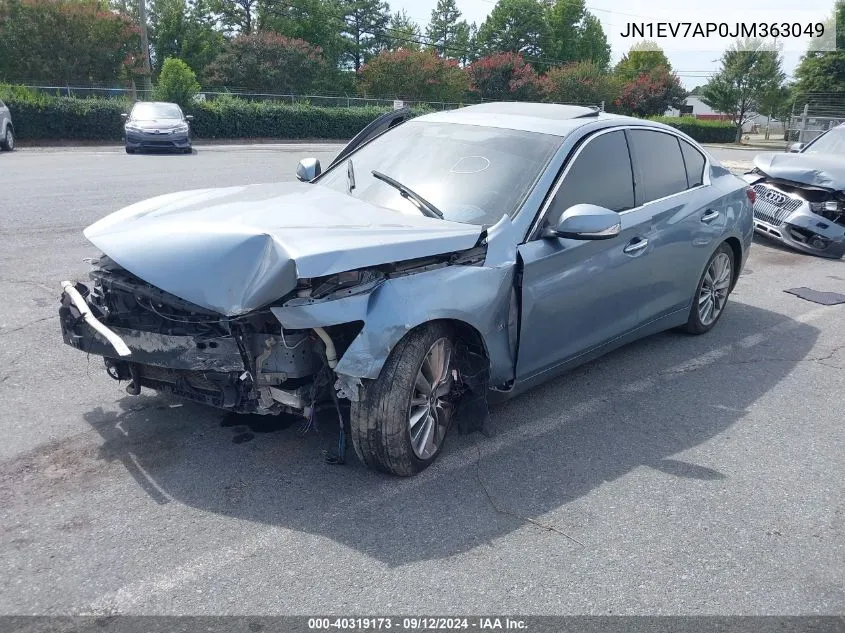 2018 Infiniti Q50 3.0T Luxe VIN: JN1EV7AP0JM363049 Lot: 40319173