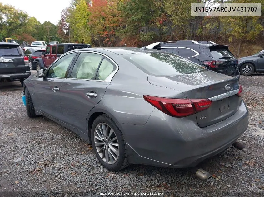 2018 Infiniti Q50 3.0T Luxe VIN: JN1EV7AR0JM431707 Lot: 40596957