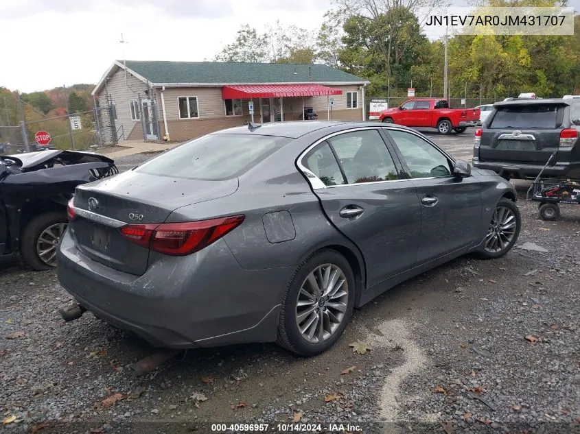 2018 Infiniti Q50 3.0T Luxe VIN: JN1EV7AR0JM431707 Lot: 40596957