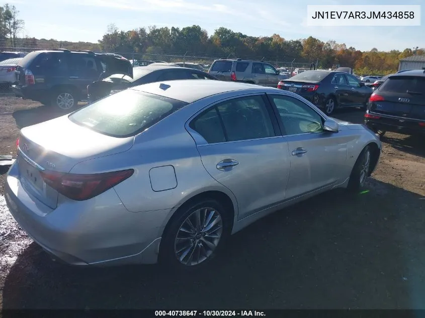 2018 Infiniti Q50 3.0T Luxe VIN: JN1EV7AR3JM434858 Lot: 40738647