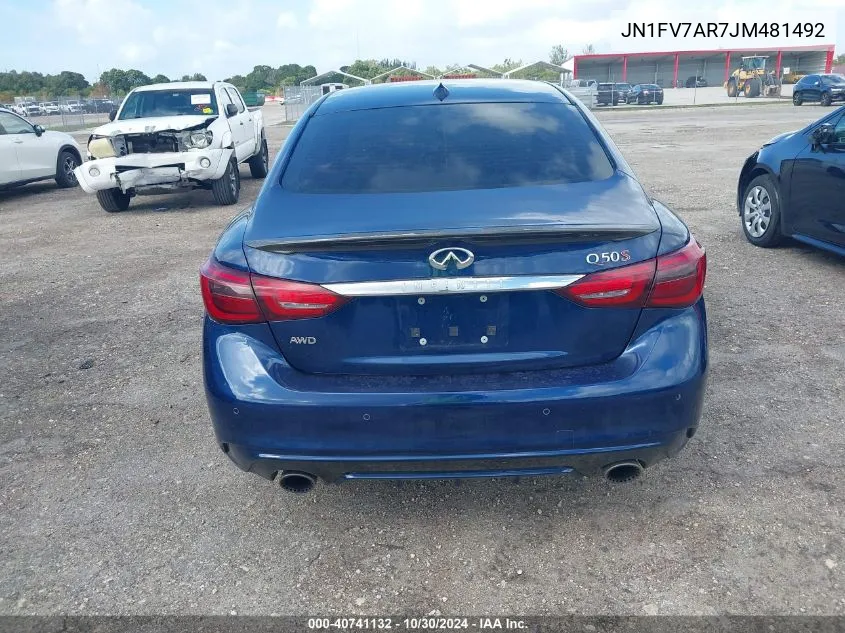 2018 Infiniti Q50 3.0T Red Sport 400 VIN: JN1FV7AR7JM481492 Lot: 40741132