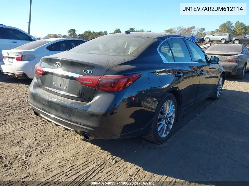 2018 Infiniti Q50 3.0T Luxe VIN: JN1EV7AR2JM612114 Lot: 40754099